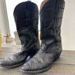 Nocona Vintage Ostrich Full Quill Western Cowboys Boots 10 1/2 D Black